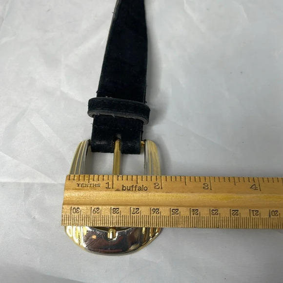 VINTAGE 90’s Century Canada Black Suede Belt Gold and Silver Tone Buckle M - Picture 7 of 9